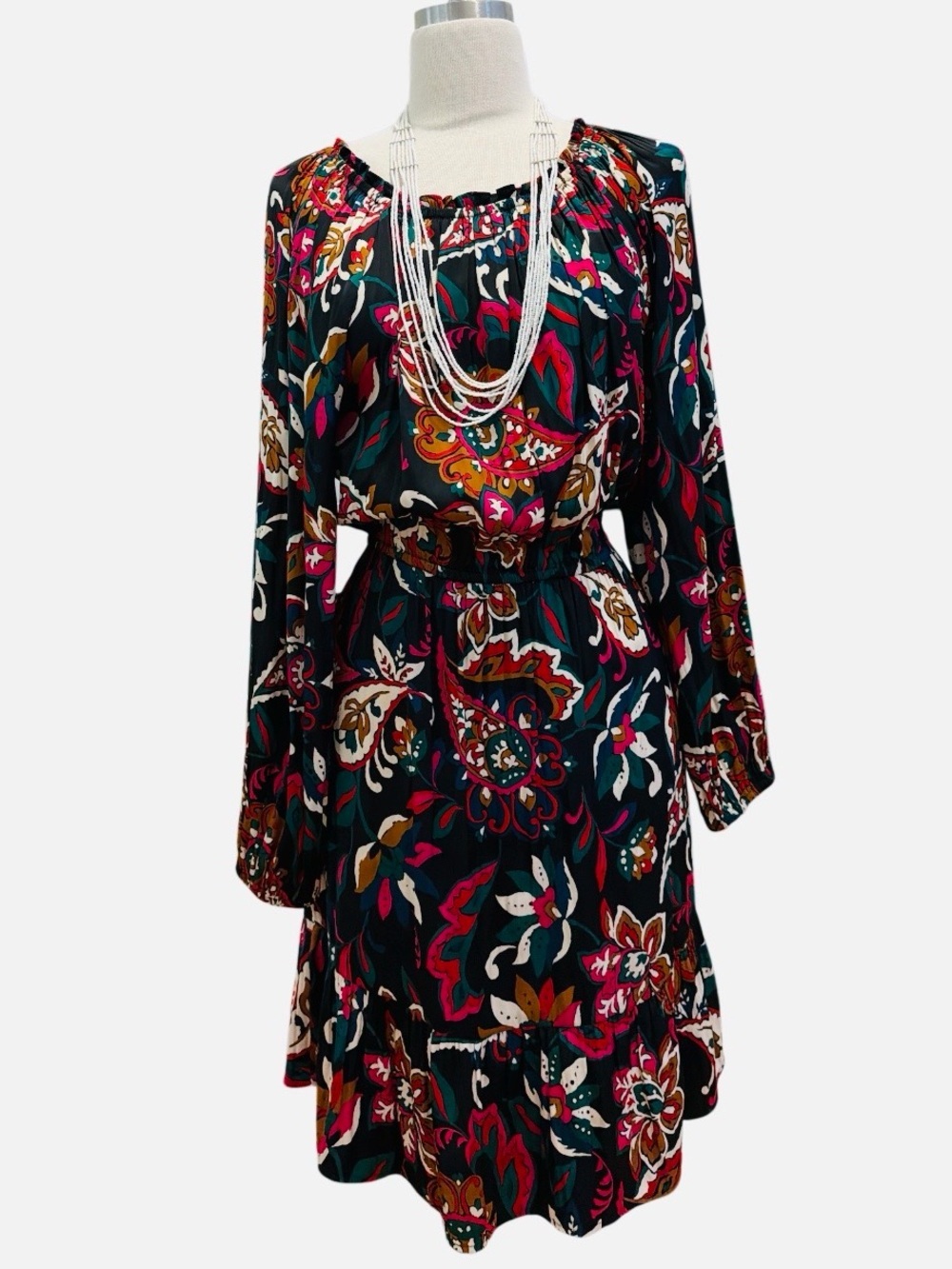 NWOT-LOFT - Paisley Mini Dress in Black, Pink, Green